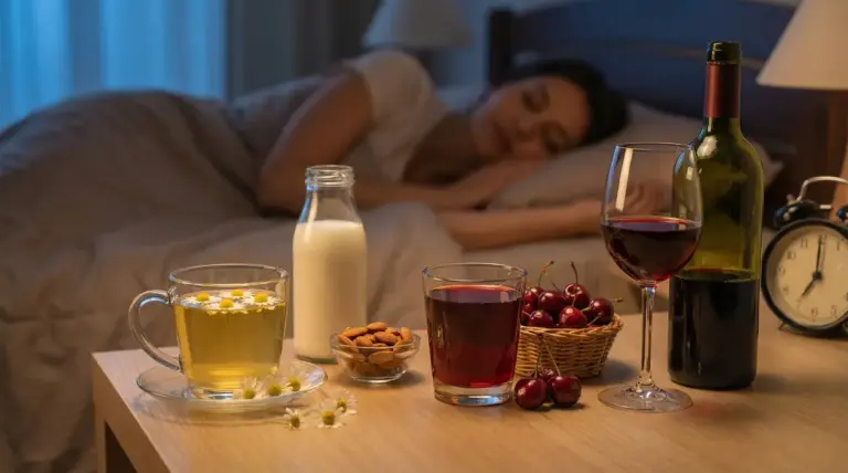 Bevande naturali su un comodino accanto a una persona che dorme