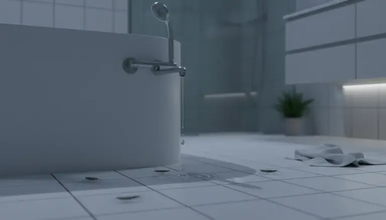 Insetti tipo pesciolini d’argento sul pavimento del bagno vicino alla vasca, in un ambiente umido