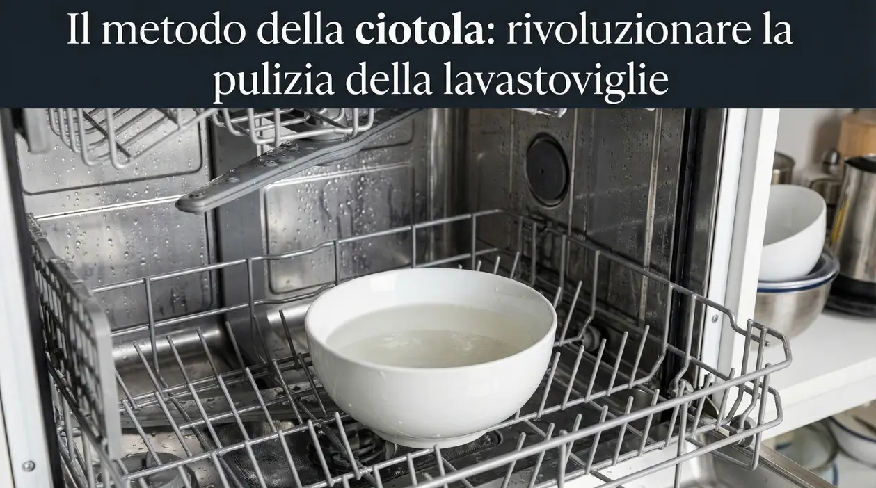 Ciotola bianca con acqua posizionata nel cestello inferiore di una lavastoviglie aperta