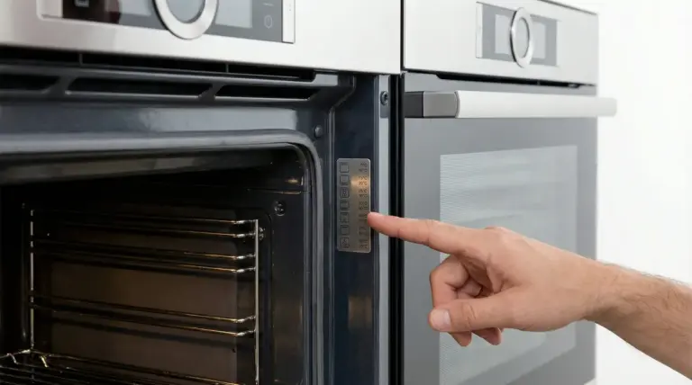 Mano che seleziona una funzione o temperatura all'interno di un forno moderno