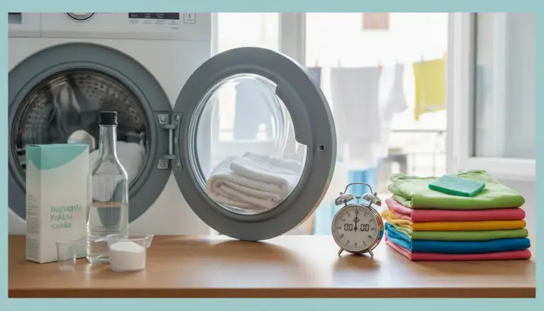 Lavatrice a carica frontale con oblò aperto, asciugamani e prodotti per la pulizia per prevenire la muffa